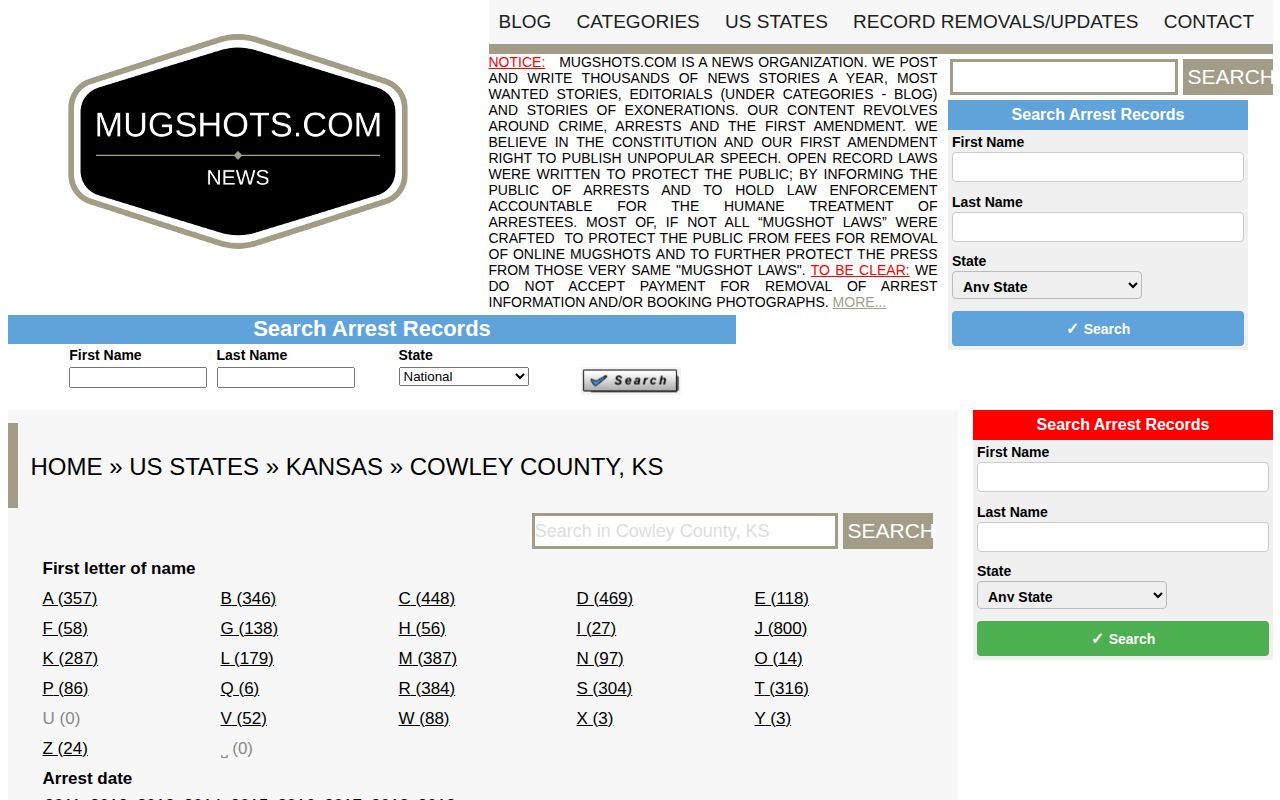 Unofficial stale Cowley County crime news mugshot archive