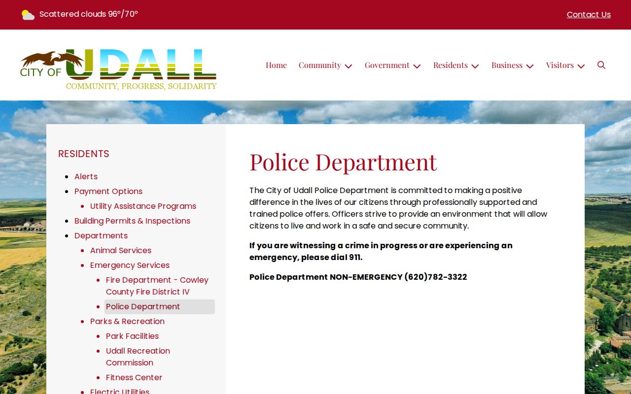 Udall Police Department official arrest-record contact page