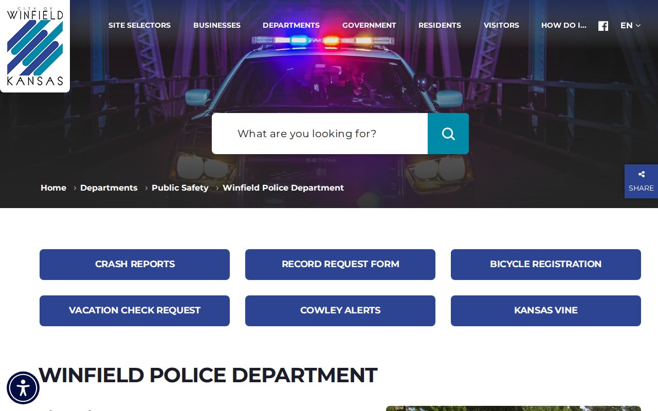 Winfield Police Department arrest records and Crime Stoppers page